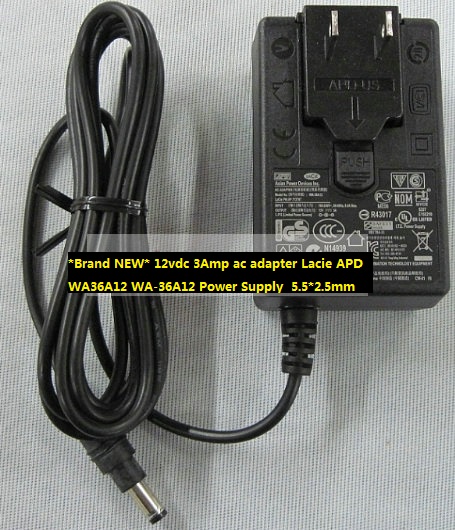 *Brand NEW* 12vdc 3Amp ac adapter Lacie APD WA36A12 WA-36A12 Power Supply 5.5*2.5mm - Click Image to Close